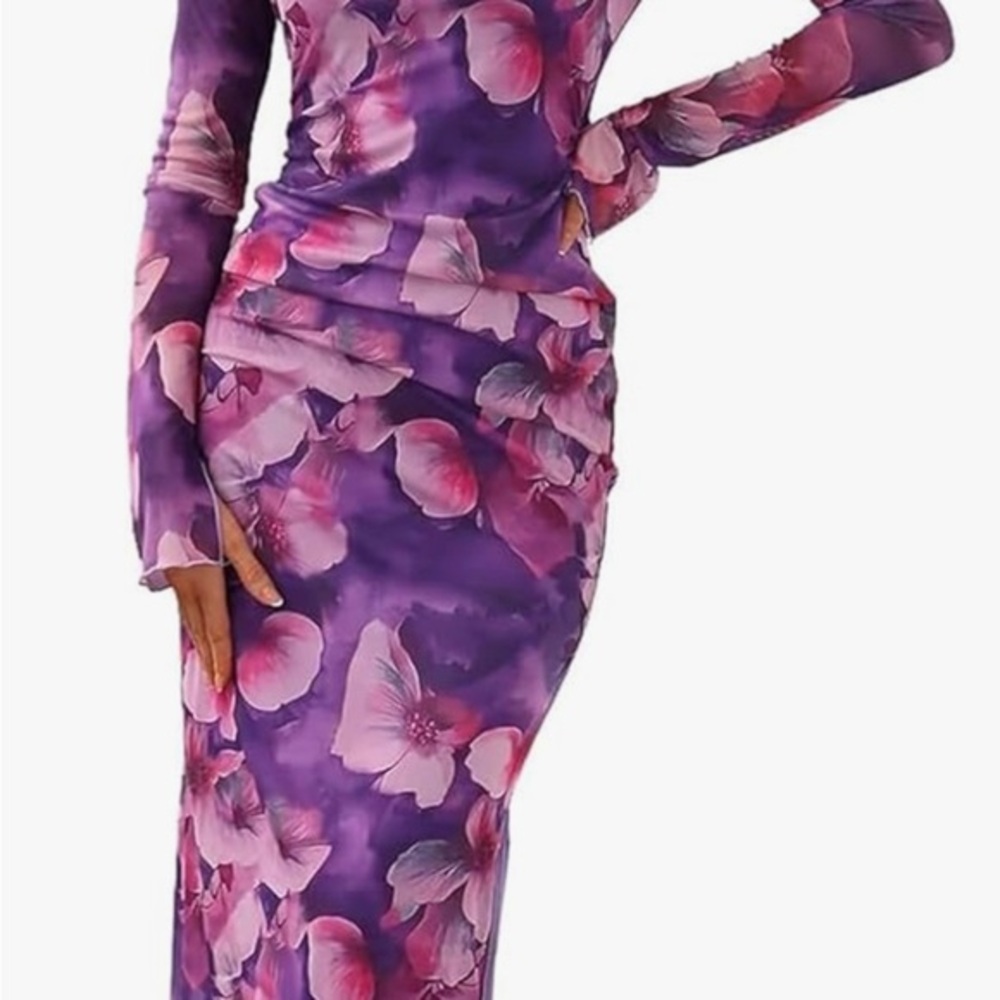 Floral Long Sleeve Purple Dress